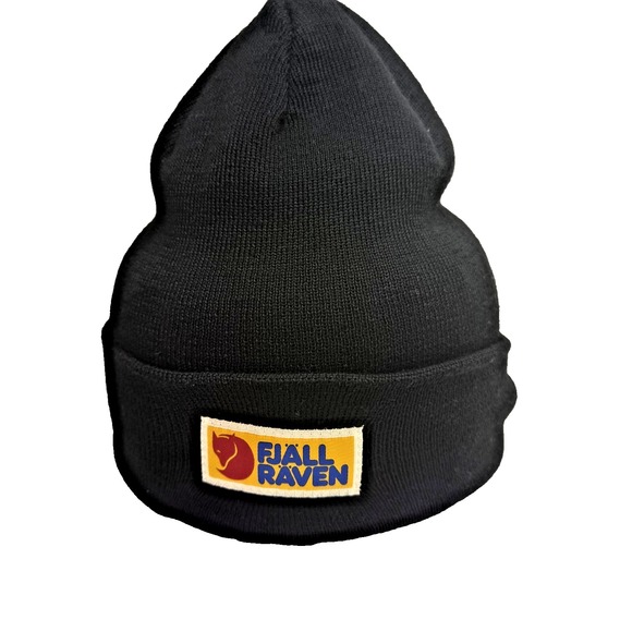 Fjallraven Vardag Classic Beanie Hat Black Unisex OS 78141 Logo Patch NWT - Picture 1 of 3